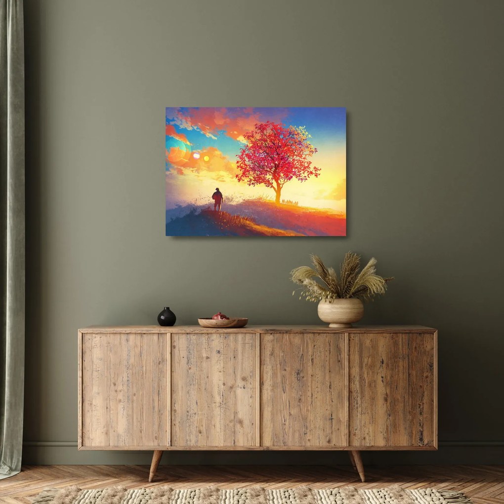 Obraz na szkle drzewa na wzgórzu (70x50 cm)