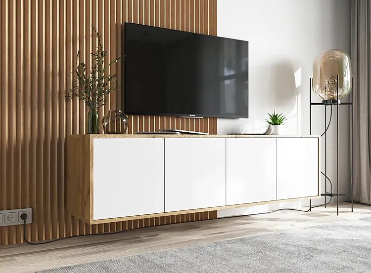 Ścienna szafka rtv dąb wotan + biały M0-P59