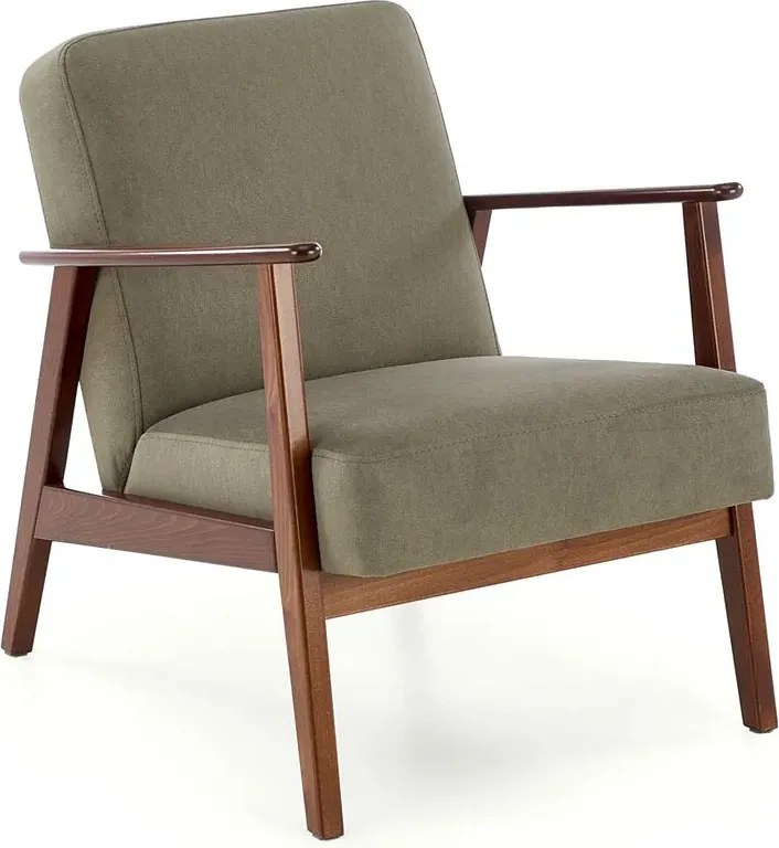 Oliwkowy fotel drewniany typu lisek w stylu vintage L3-P88