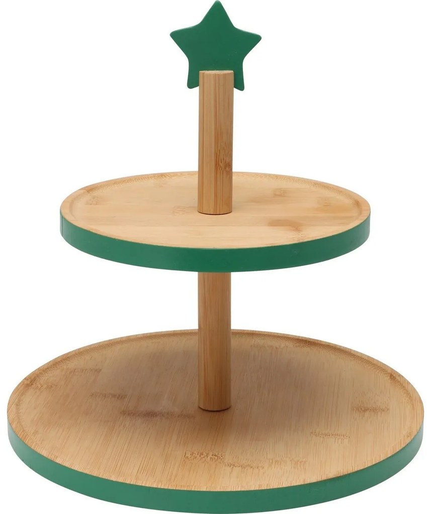 Patera bambusowa na ciastka, 2 poziomy, zielony
