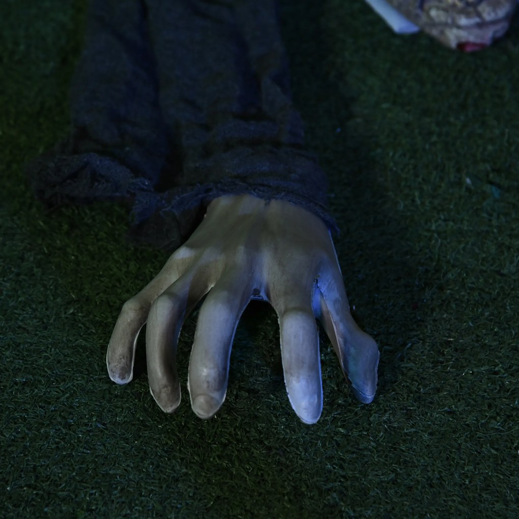 HOMCOM Dekoracja Halloween Zombie, LED Oczy, wydaje dźwięki i pełza, czujnik ruchu i dźwięku, zasilanie bateryjne, 159 cm