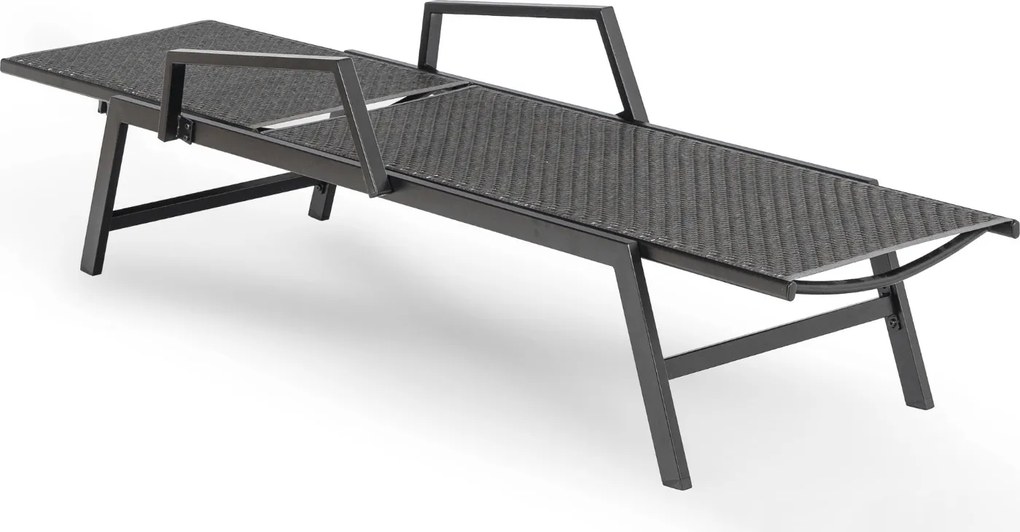 Leżak ogrodowy technorattan Malediva, regulowany, kolor czarny/szary