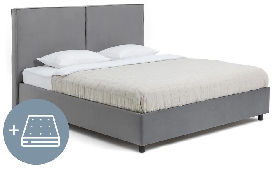 Szare tapicerowane łóżko dwuosobowe ze schowkiem z materacem i stelażem 180x200 cm Myra Bold – Bonami Selection