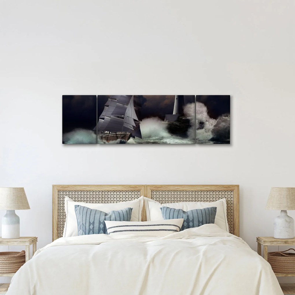Obraz - Statek płynący przez wzburzone fale (170x50 cm)
