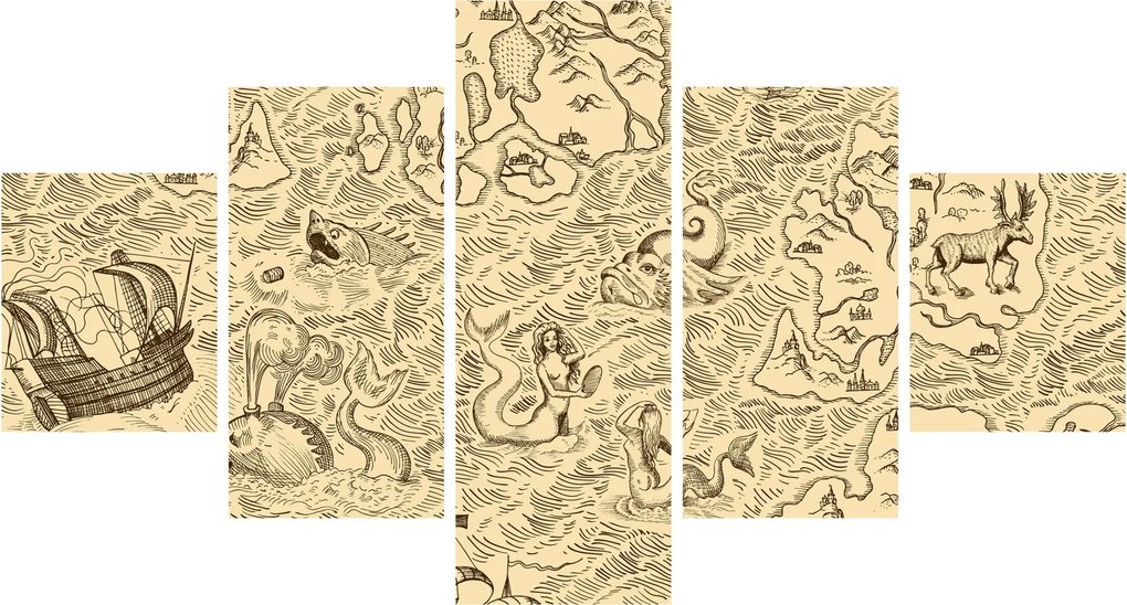 Obraz - Zabytkowa mapa, ilustracje (125x70 cm)