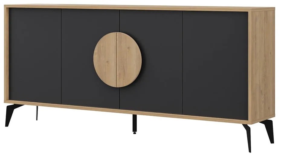 Czarna niska komoda w dekorze dębu 180x82 cm Vae – Marckeric