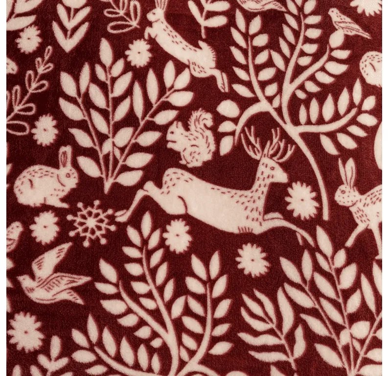 Mikropluszowy koc FOREST ANIMALS, bordowy Rozmiar: 150 x 200 cm