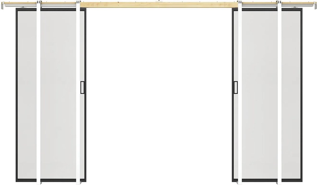 Drzwi przesuwne podwójne chowane w ścianie - aluminium i matowe szkło hartowane - 2 x wys. 205 x szer. 63 cm - LINCI II