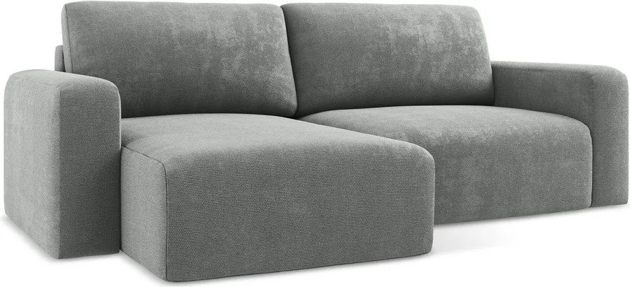 Szary rozkładany narożnik ze schowkiem z tkaniny szenilowej (lewostronny/z szezlongiem) Kona – Makamii