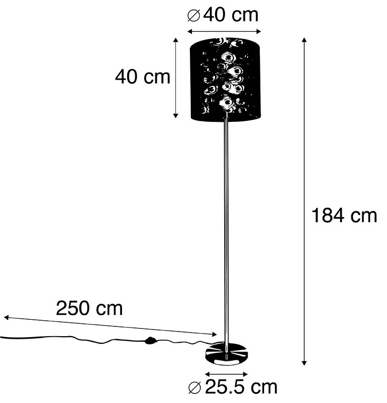 Lampa stojąca mosiężna z abażurem w wzór pawia 40 cm - Simplo