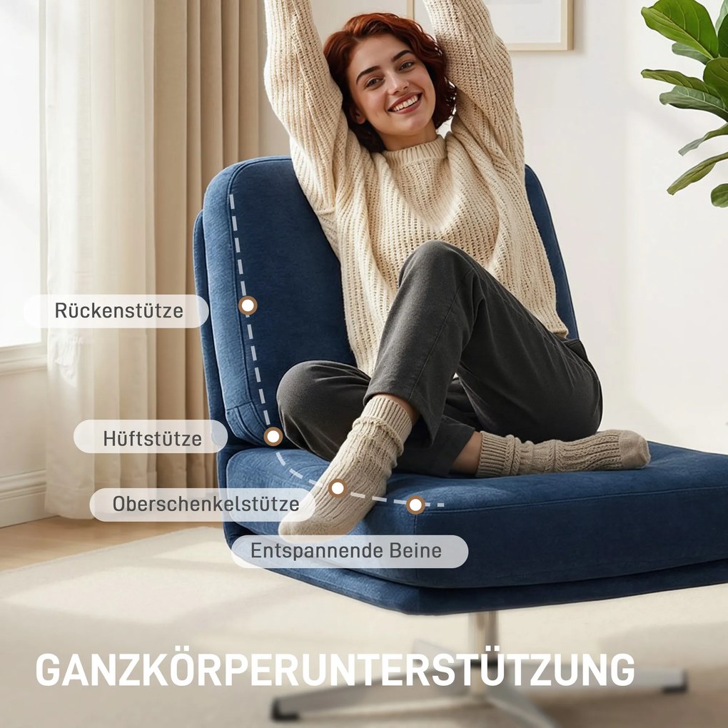 HOMCOM Obrotowy fotel akcentowy, tapicerowany fotel do czytania z tkaniny chenille, szerokie siedzisko, sprężynowe poduszki i metalowe nogi, ciemnoniebieski | Aosom PL