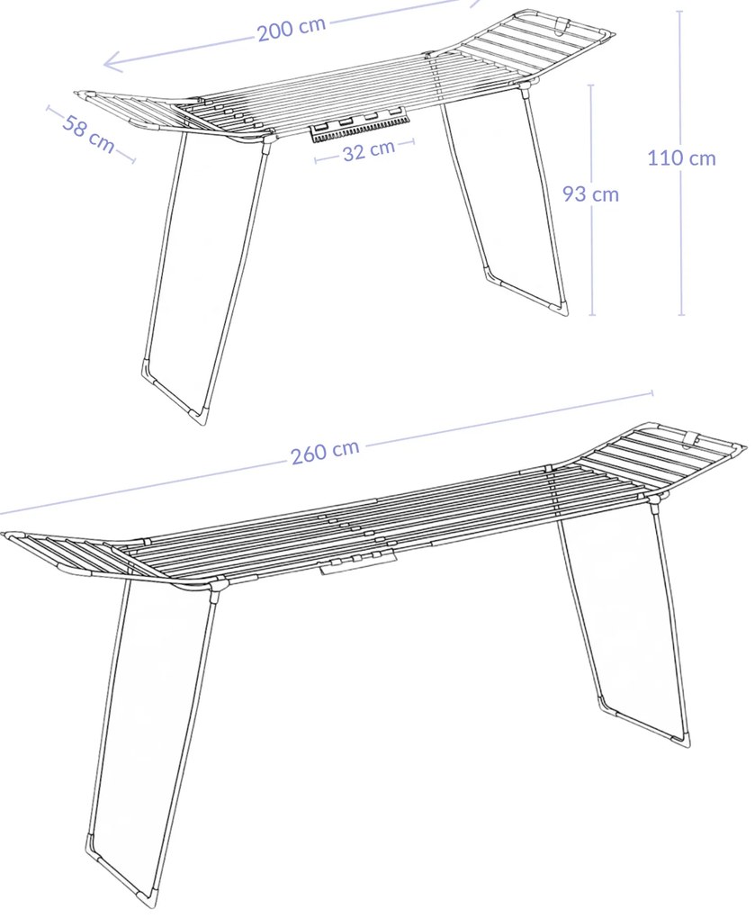Teleskopowa suszarka na pranie z rozkładanymi ramionami, 200-260 cm, SVARTO