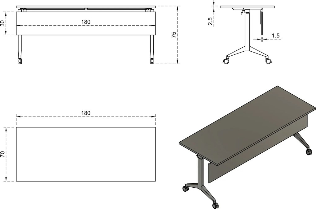 Biurko pracownicze z panelem maskującym Yumi S 180x70 cm biały/biały