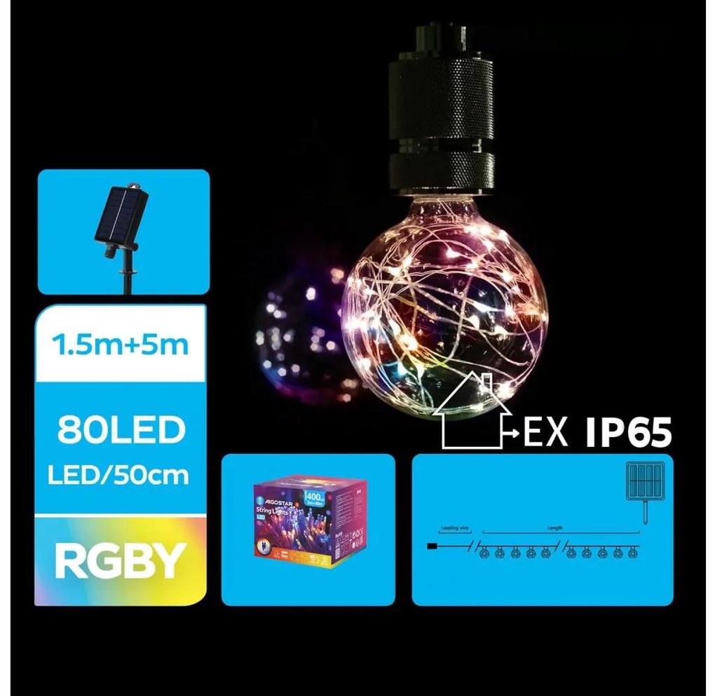 Aigostar - LED solarny łańcuch świąteczny 10xLED/8 funkcji 6,5m IP65 multicolor