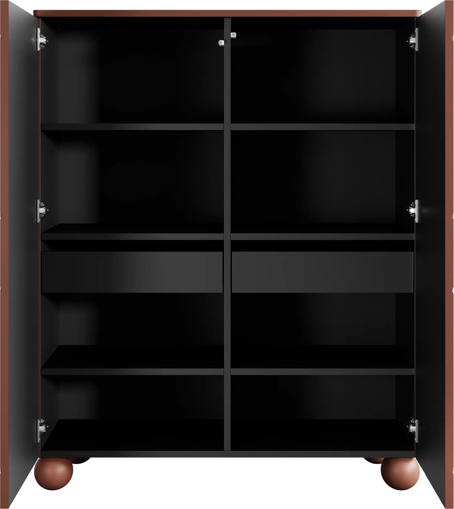 Komoda wysoka Sonatia II 120 cm dwudrzwiowa z dwoma ukrytymi szufladami - burgund