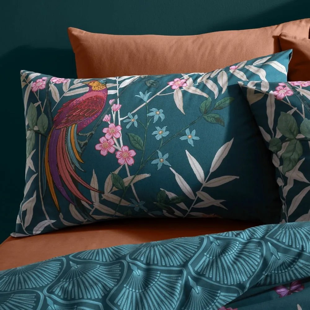 Ciemnozielona pościel dwuosobowa 230x220 cm Tropical Floral Birds – Catherine Lansfield