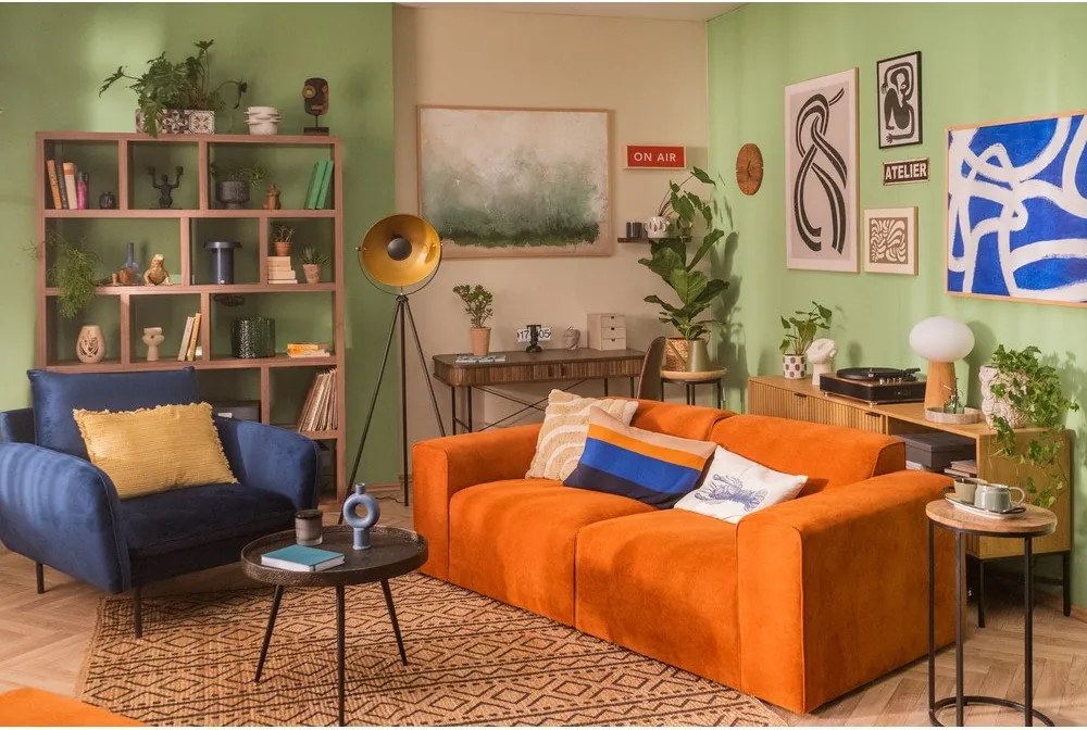 Pomarańczowa sztruksowa sofa modułowa w kształcie litery "U" Scandic Sting, prawostronna