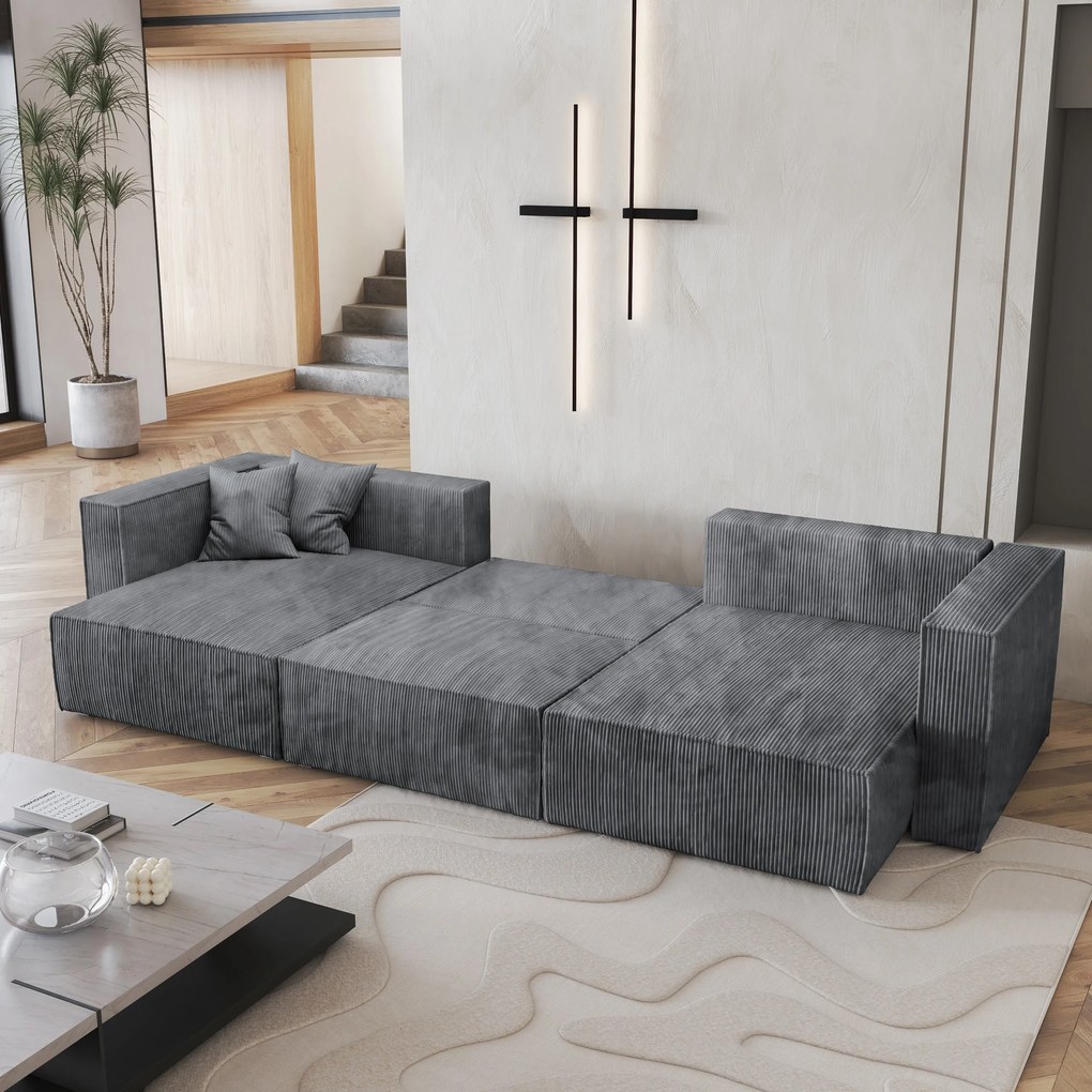 Masseno Narożnik SARMO z funkcją spania i pojemnikiem na pościel Narozniki U, Rozkładana sofa - Szary, POSO 60