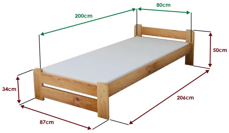 Łóżko Emily 80 x 200 cm, olcha Stelaż: Ze stelażem listwowym rolowanym, Materac: Materac Somnia 18 cm