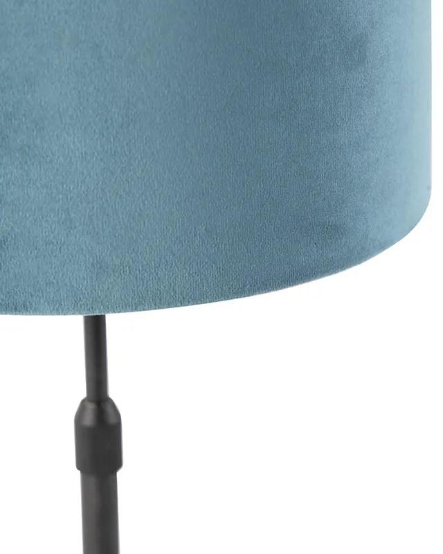 Lampa stołowa czarna z niebieskim abażurem z weluru i złotem 25 cm - Parte klasyczny/Antyczny Oswietlenie wewnetrzne