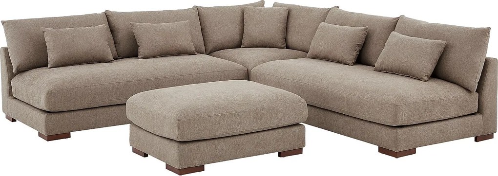 Kanapa narożna dwustronna z pufą w tkaninę teksturowaną taupe SPERONE