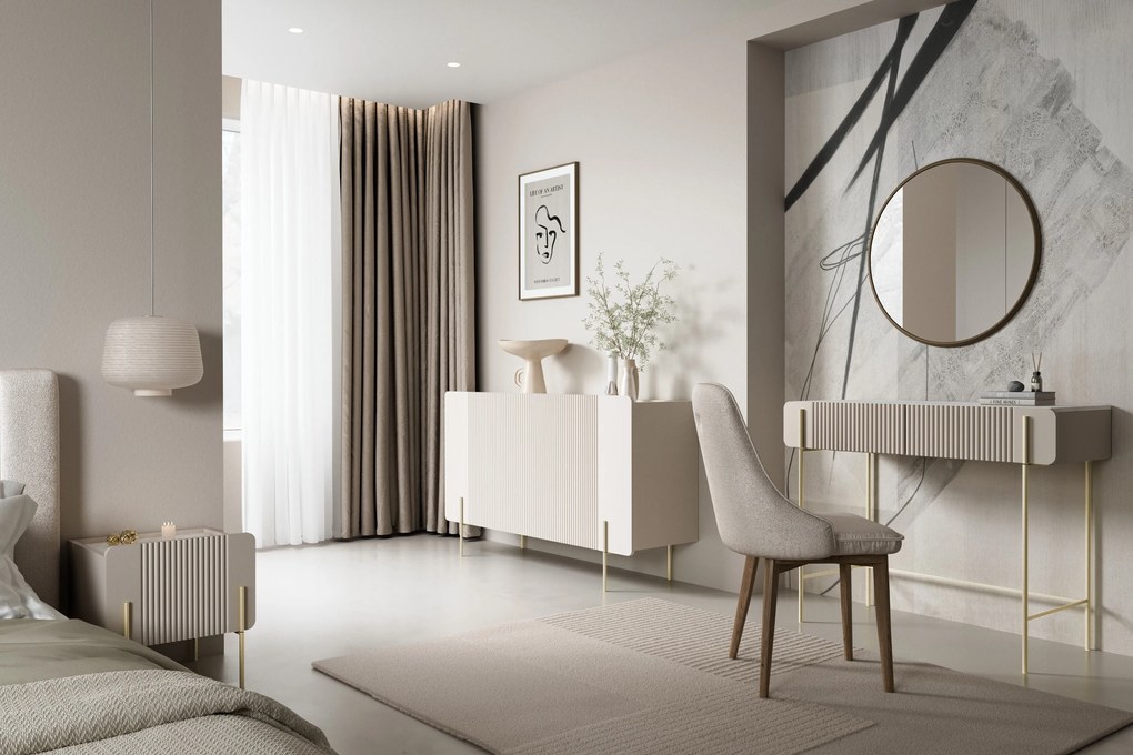 Komoda Malmi 150 cm - kaszmir / crema bianca / złote nóżki