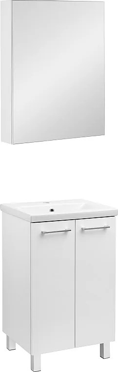 Biały Zestaw do Łazienki Stojący 50cm Szafka z Umywalką Szafka z Lustrem