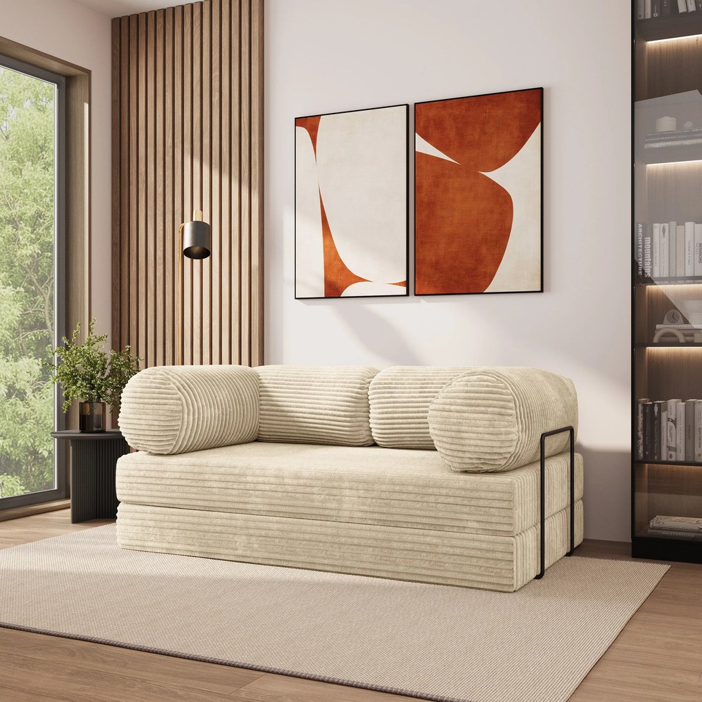 Masseno Sofa piankowa ALVIO z funkcją spania - Kremowy - TILIA 03 / Ze stelażem