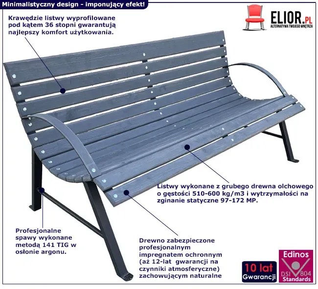 Ogrodowa ławka z oparciem Wagris 120 cm - szary