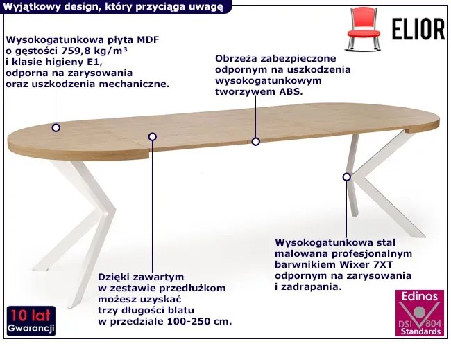 Okrągły rozkładany stół z krzesłami  dąb złoty + biały - Revloso