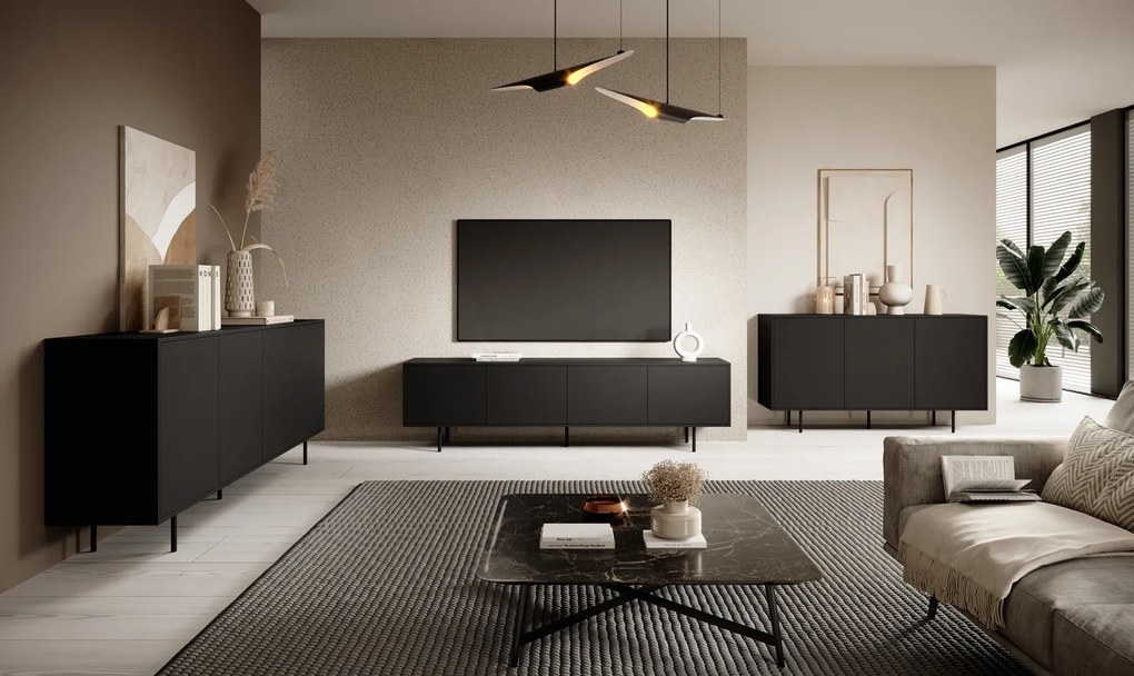 Czarna szafka RTV Nero na wysokich nóżkach