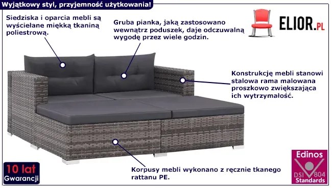 Szary, 3-cz. zestaw rattanowy do ogrodu G8-E80