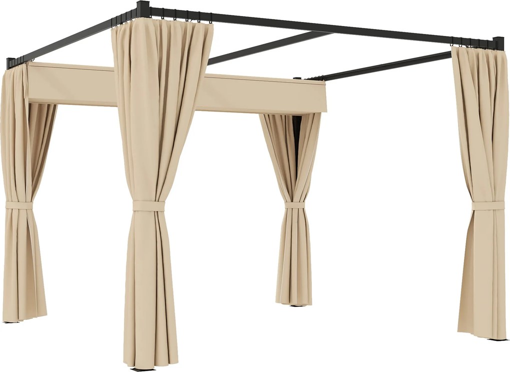 Outsunny Pergola 3 x 3 m, samonośne zadaszenie tarasu z wysuwanym dachem, 4 ścianki boczne, odporne na UV, beżowy | Aosom PL