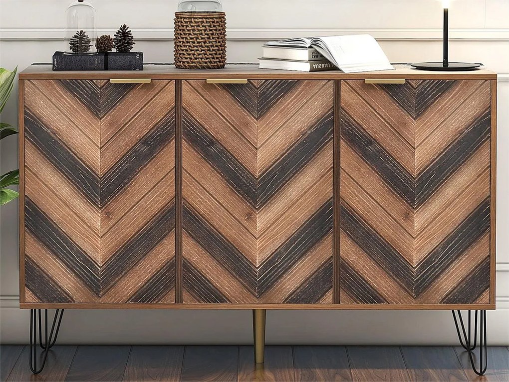 Bufet - 3 drzwi i 6 przegród - styl retro - Brązowy