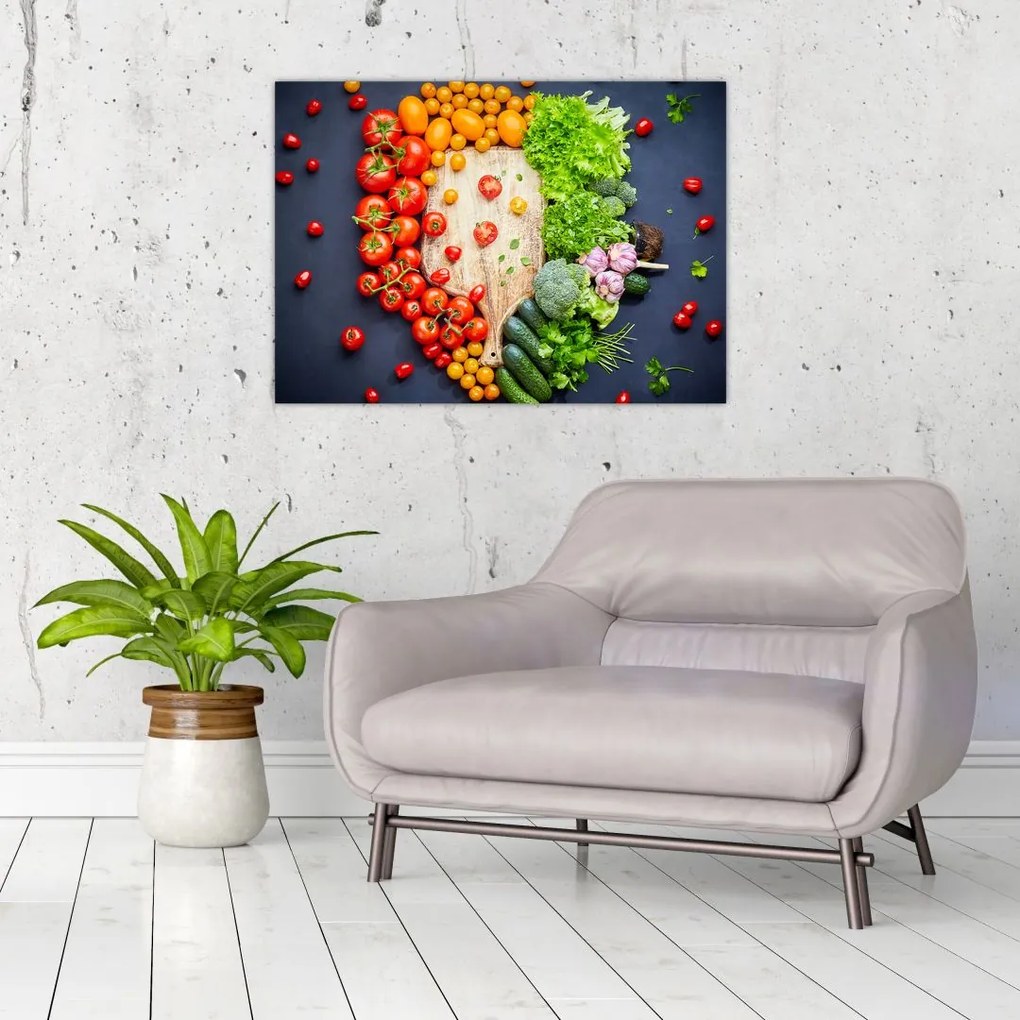 Obraz na szkle - Stół pełen warzyw (70x50 cm)