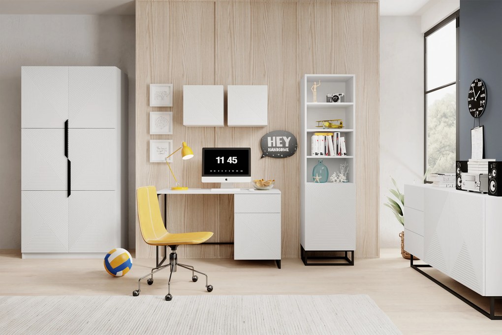 Komoda Asha 167 cm dwudrzwiowa z szufladami - biały mat / czarny stelaż