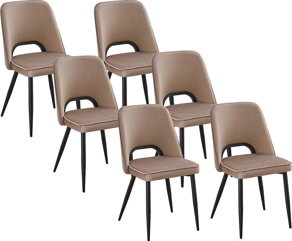 Zestaw 6 krzeseł z weluru i czarnego metalu – Taupe – LUNA