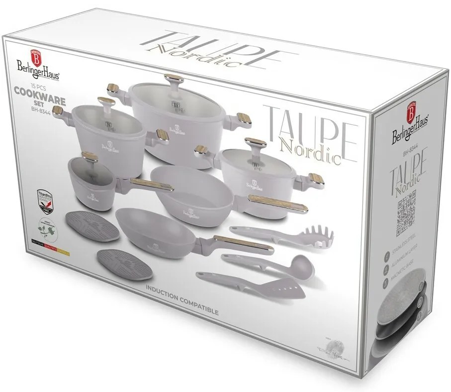 BerlingerHaus Zestaw naczyń z powłoką tytanowąTaupe Nordic, 15 szt.