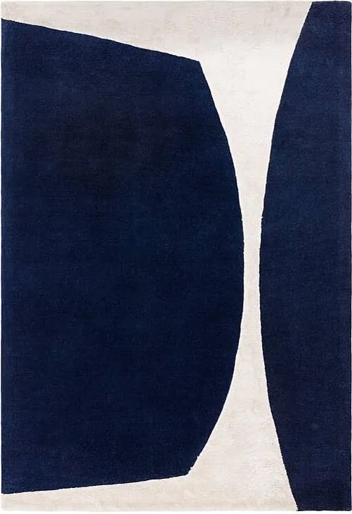 Dywan geometryczny z wełny i wiskozy - 120x170cm - granatowy, kremowy - Matrix Signature