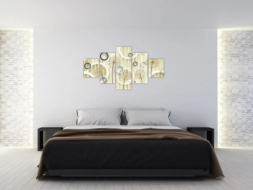 Abstrakcyjny obraz z dmuchawcami (125x70 cm)