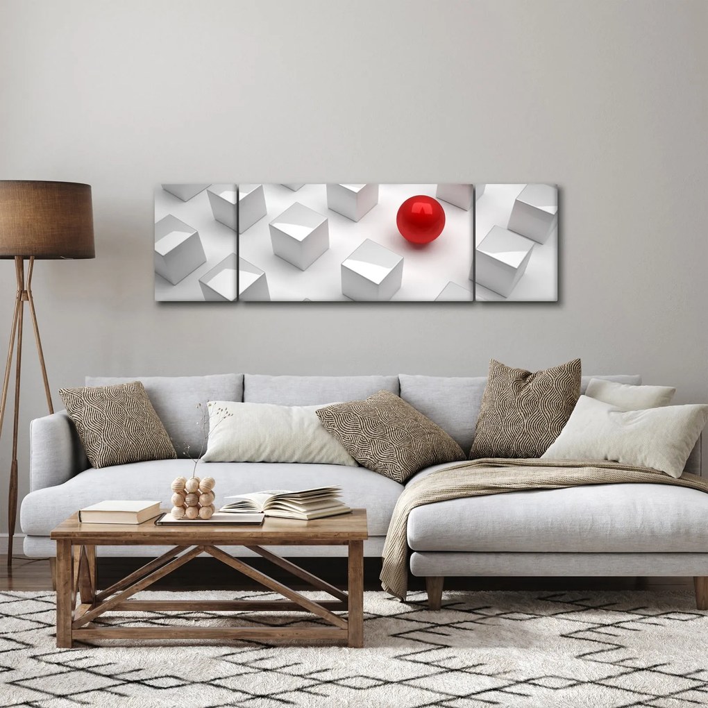 Obraz abstrakcji - sześcian z kulą (170x50 cm)