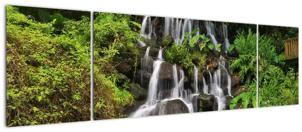 Obraz wodospadów w tropikalnym lesie (170x50 cm)