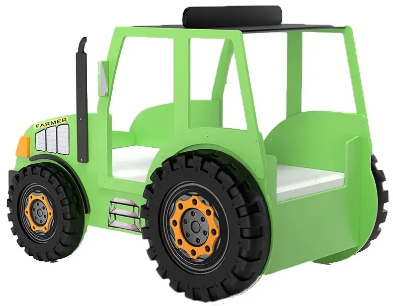 Zielone łóżko ciągnik dla dziecka z oświetleniem LED N4-G24