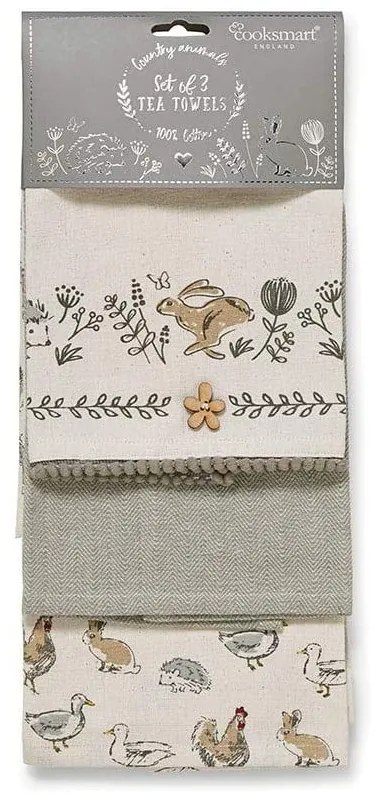 Zestaw 3 bawełnianych ścierek kuchennych Cooksmart ® Country Animals