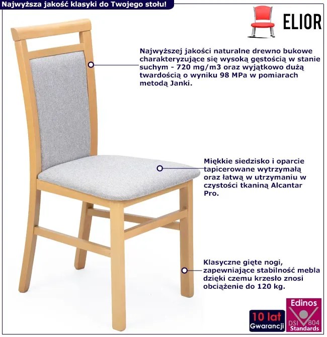 Klasyczne krzesło tapicerowane tkaniną dąb artisan + szary - Kensa 5X
