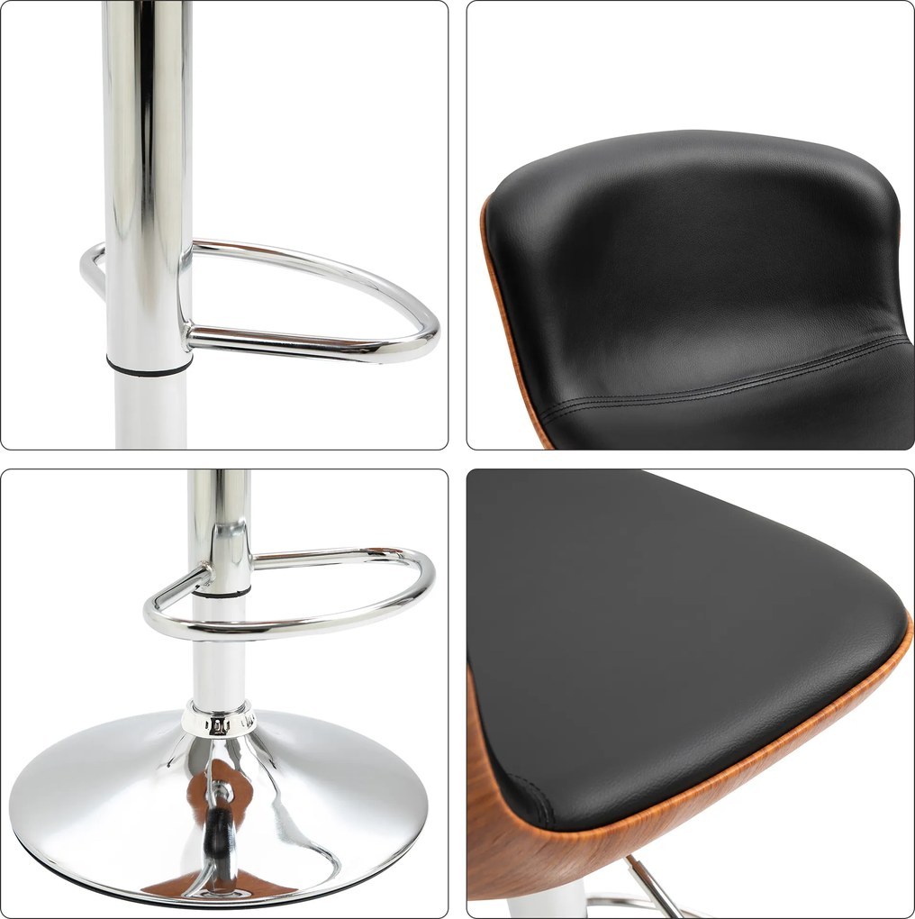 HOMCOM Stołek barowy z podnóżkiem zestaw 2 szt. Krzesło barowe z regulacją wysokości obrotowe PU czarny