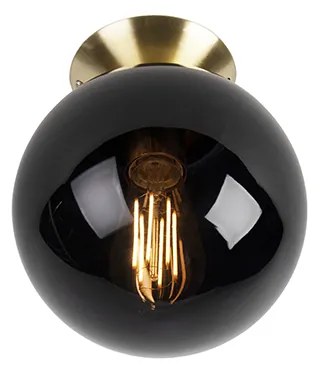 Lampa sufitowa art deco mosiądz z czarnym szkłem - Pallon