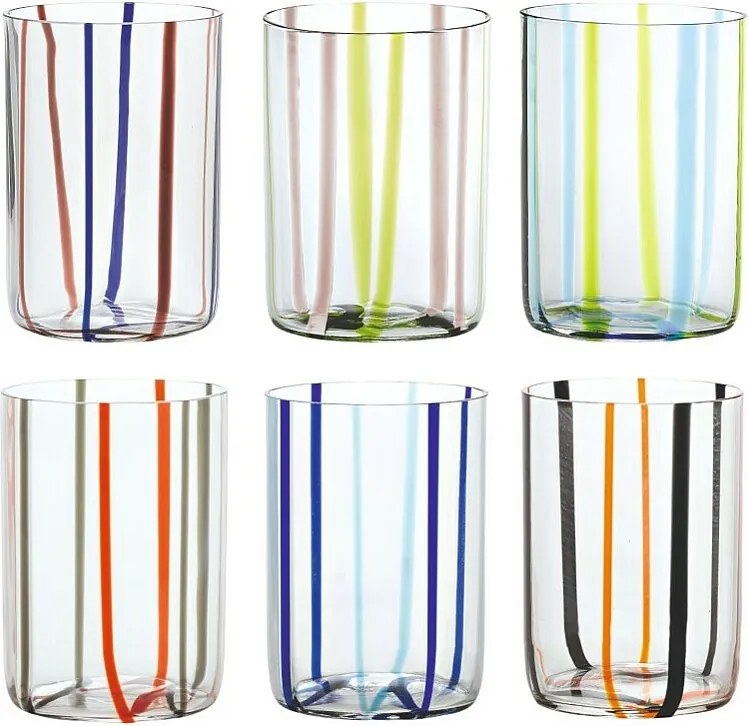 Asortyment szklanek Zafferano Tirache w dwukolorowym szkle borokrzemianowym, zielono-ametystowym, pudełko 6 sztuk