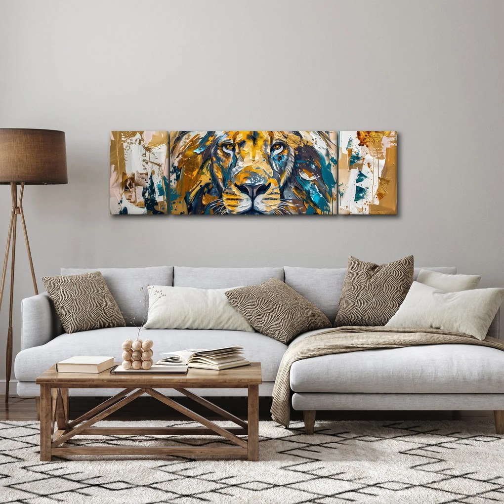 Obraz - Abstrakcyjny obraz olejny z lwem (170x50 cm)