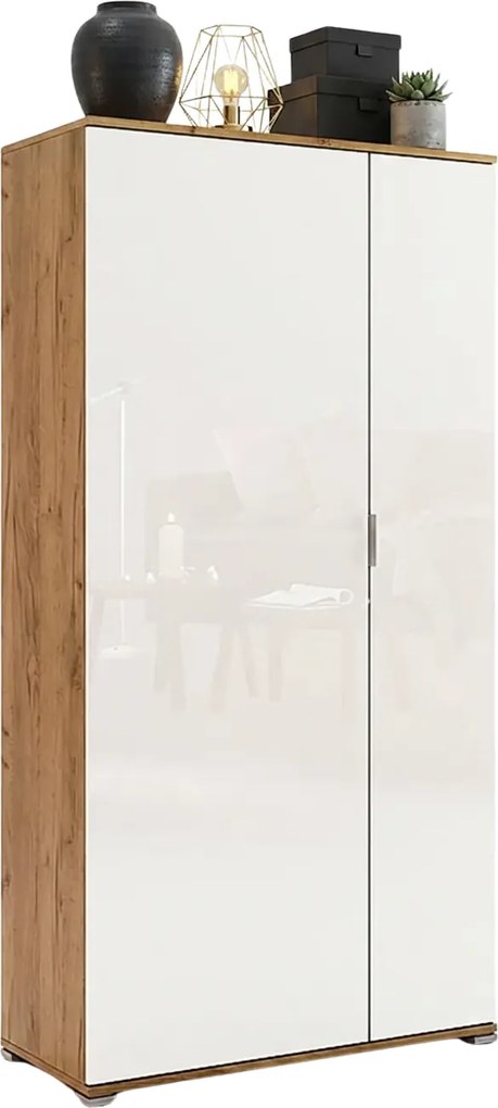 Biała szafa uchylna z półkami i drążkiem D6-F20